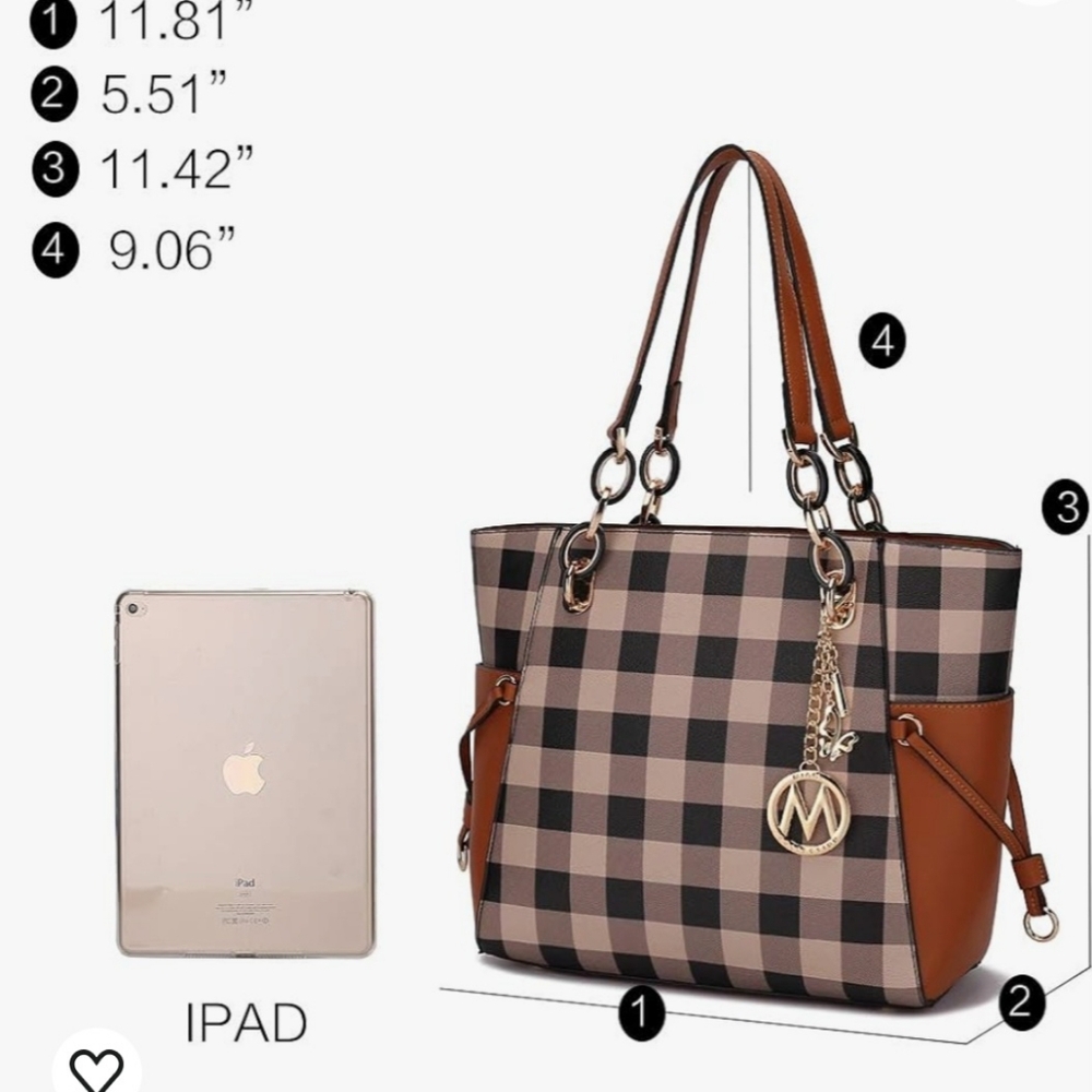MKF Collection Yale  Buffalo Plaid 2-PC Set Tote Bag & Wristlet Wallet - Picture 4 of 16